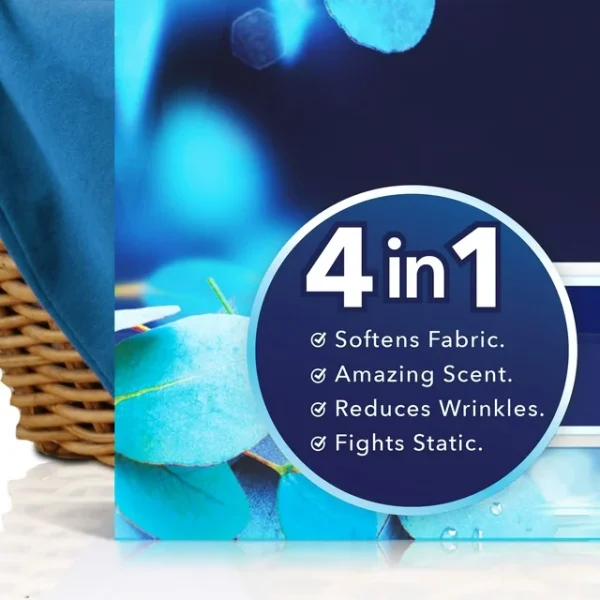 Downy Infusions Mega hojas para secadora, BALANCE, lluvia crujiente y eucalipto azul, 80 unidades - Imagen 4