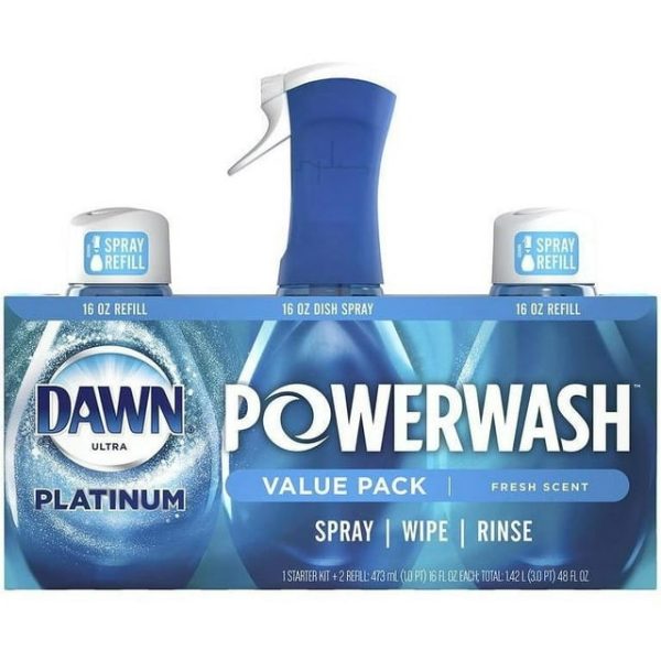 Dawn Platinum Powerwash - Juego de recambio y spray para platos, aroma fresco (1 spray + 2 recambios)