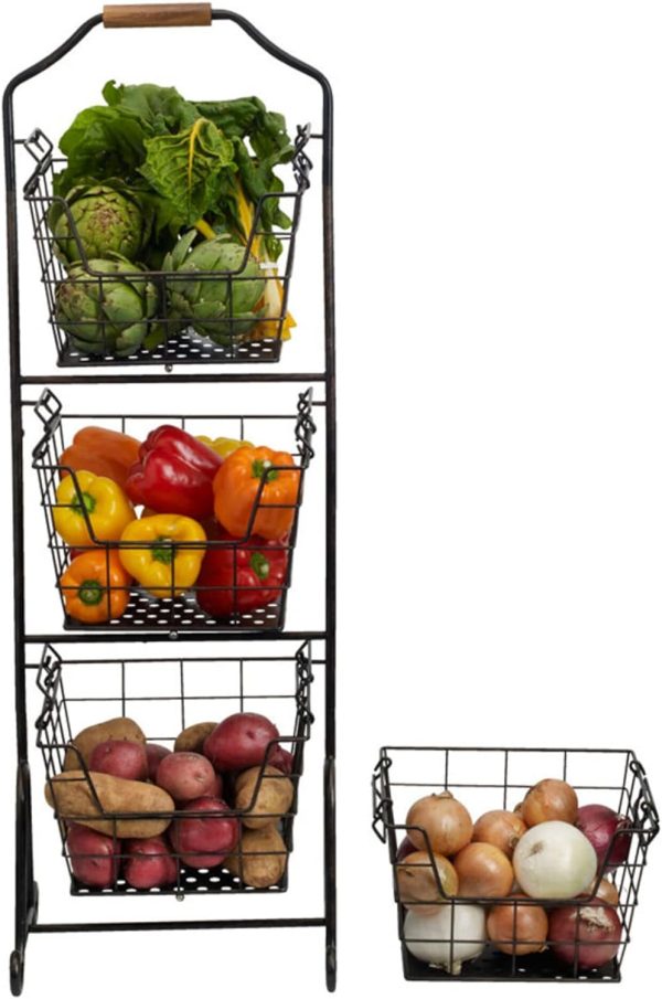 Gourmet Basics by Mikasa Ferme - Cesta metálica de 4 niveles para almacenamiento de frutas/hogar, color negro antiguo - Imagen 2