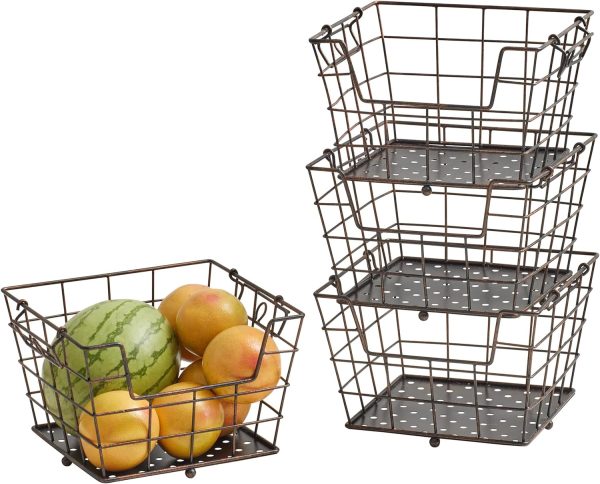 Gourmet Basics by Mikasa Ferme - Cesta metálica de 4 niveles para almacenamiento de frutas/hogar, color negro antiguo - Imagen 4