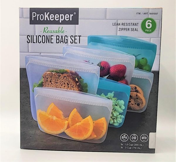 prokeeperJuego de 6 bolsas de silicona reutilizables para microondas, aptas para lavavajillas, sin BPA