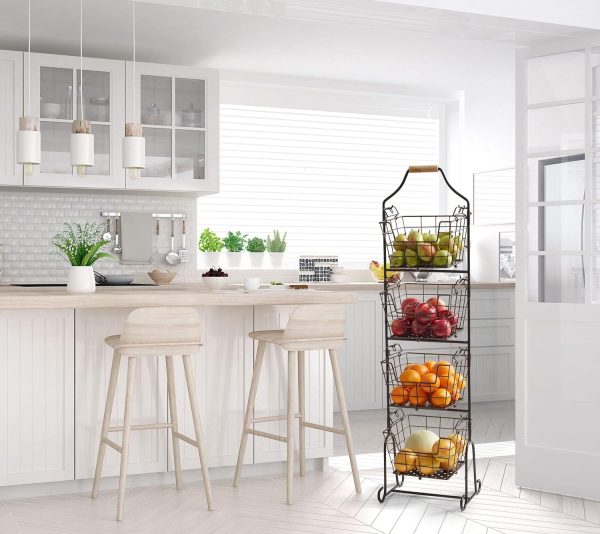 Gourmet Basics by Mikasa Ferme - Cesta metálica de 4 niveles para almacenamiento de frutas/hogar, color negro antiguo - Imagen 6